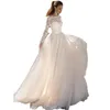 Abiti da sposa moderni da giardino in linea A maniche lunghe Abiti da sposa 2022 Applicazioni in pizzo V Indietro Tulle bianco avorio Abiti da sposa Boho Beach Abito da sposa