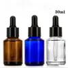 Promotion Price Glass Clear Blue Amber 30ml Dropper Bottles 1 OZ Essential Oil Empty Bottles With Black Caps For Cosmetic Containers DH205