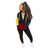 女性パッチワークツーピースパンツ衣装ファッショントレンドジッパーフード付きトップススウェットパンツジョガートラックスーツデザイナー女性カジュアルスウェットセット
