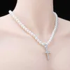 Topgrillz 6mm8mm vintage mode vit pärlhalsband med iced cubic zirconia cross / fjäril hängande charm smycken för kvinnor