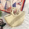 HBP icke-varumärke Semicircle Moon Handbag Hand Woven Beach Solid Color mångsidig Portable Lady's Straw Bag Sport.0018