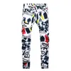 Men Autumn Hip Hop Denim Jeans Classic Spaper Letter Printed Casual Slim Cowboys Trousers Man Young Fashion White234I