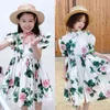 Girls Dress Summer Flying Sleeve Flower Princess Kids Clothes Fashion Waist Children's 210515