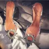 Плюс размер 35 -41 серебряный горный хрусталь ПВХ ясрящие прозрачные туфли женщин заостренные насосы на насосы свадьбы свадьба свадьба