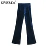 Women Chic Fashion Velvet Flared Pants High Waist Side Zipper Female Trousers Mujer 210420