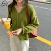 H.SA Oversized cardigan Women Sweet Knitted Jackets V neck Button Up Blue Sweater Jacket Yellow Femme Korean 210417