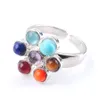 Wojiaer 7 Chakra öppna ringar Reiki Energy Healing Point Stone Pärlor Justerbar Rainbow Flower Women Finger Ring Jewelry X3008