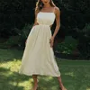 Zarif Bownot Backless Yaz Elbise Kadın Kolsuz Maxi Boho Beach Lady Gevşek Uzun Vestido Feminino 210427