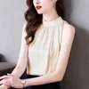Coréen été femmes chemise Satin Blouse pour femmes sans manches solide blanc haut à licou femme femme basique s 210604