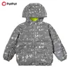 Winter Kinder Stilvolle Brief Allover Print Kapuzenmantel Jacke für Jungen Kleidung 210528