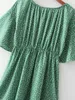 HSA Летнее платье The Oneck Высокая талия плиссированные Vestidos Batwing рукав зеленый пляж стиль цветочные плиссированные платье лето BOHO 210716