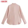 Tangada femmes arc rose chemises à manches longues solide élégant bureau dames vêtements de travail Blouses haut CE196 210609