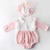 Spring Bodysuit Bodysuits 0-3Y Girl Baby Long Sleeve Cotton Triangle Hat-shirt Climbing Dress Twins clothing 210417