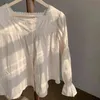 Blusa de renda bege vintage colarinho comprido manga sólida cardigan doce camisa de blusas roupas de blusas mulheres tops 11200 210417