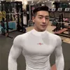 圧縮タートルネック長袖シャツ男性フィットネスタイトな Tシャツ男クイックドライジム服ボディービル筋トレーニング Tシャツ 210421