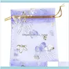 Wrap Event Festive Supplies Home Garden10x12cm 100pcs/Lot Purple Butterfly Print Wedding Candy Jewelry Packing Dable Organza Party Gi