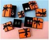 Orange Einzelhandels-Geschenkverpackungsboxen mit Spitzenschleife, Kartenbroschüre, Einkaufstasche für Schmuck, Halsketten, Armbänder, Schlüsselanhänger, Modeschmuck-Accessoires