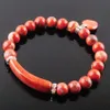 Wojiaer Natural Stone Beads Red River Jasper Strand Bracelets Bangles Heart Shape Charm Fitting Women Jewelry Love Gifts K3321