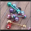 Tongue Rings Drop Delivery 2021 Single Gemtongue Barbell Ring Wholesale 50Pcs Lot Body Jewelry Stainless Steel Nipple Piercing Earring Bar Od