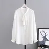 Office Lady Puff Sleeve Shirts avec Bow Plus Size en mousseline de soie femmes Blouse et Tops Vintage Loose Femme Vêtements 12963 210415