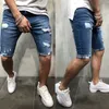 Homens casual shorts moda jeans calças curtas destruído jeans skinny rasgado calça desgastado denim 210713
