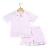 Bomull Stripe Seersucker Summer Pajamas Set Stripe Boutique Hem SLEEPEAR FÖR KIDS 12M-12Years Button Up PJS 211130