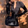 Outono Inverno Estiramento Slim Macio Macio Thiskbed Turtleneck Vestido Mulher Moda Sólida Preto Casual Bodycon Zip Vestido 210522