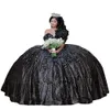 2022 paillettes noir tulle robe de bal Quinceanera robes de bal faites à la main fleurs perles perlées hors épaule douce 16 robe formelle robes de soirée mexicaines