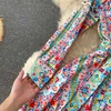 Women's Runway Floral Print Maxi Dress Fashion Spring Autumn Full Sleeve Buttons Sash Lace-up Casual Holidays Long 210603