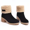 Botas de nieve para mujer Gamuza de algodón engrosado Suela gruesa Tacones medios Zapatos de invierno J9 X62W I7Ia #