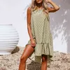Vintage Polka Dot Print Summer Dress Kvinnor Casual Loose Beach Boho Ruffles A-Line Mini Vestidos Kläder Tjejer 210427
