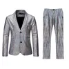 Mens Shiny Sequins Suit Jacket Blazer Single Breasted 2 Pieces Suits (Blazer+Pants) Party Stage Wedding Banquet Tuxedo Suit Men X0909