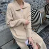 Elegancki sweter Dres Z Długim Rękawem Midi Vintage Dzianiny Kobieta Jesień Zima Znosić Koreański 210604