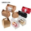 LBSISI Życie 10pcs Placek Food Kraft Paper Box z uchwytem Skrzynie Boże Narodzenie Urodziny Wedding Party Cukierki Opakowanie ozdobne z naklejki 211108