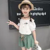 Summer Girl Clothes Set Floral T-shirt + Shorts 2PCS Suit For Girls Fashion Off Shoulder Kids Sweet 210527