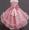 Pink Scoop Flower Girl Dresses Hand Made Flowers Tulle Little Girls Wedding Luxurious Communion Pageant Dress Gowns F168