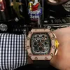 Роскошные дизайнерские мужские часы 11-03 Iced Out из розового золота, мужские автоматические часы, высококачественные многофункциональные часы с резиновым ремешком297G