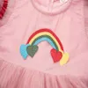 2-6 jaar meisjes jurk mode prinses jurken voor zomer meisjes casual kinderen vliegen mouw mesh regenboog borduurwerk taart jurk Q0716