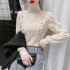 Long Sleeve Hollow Out Lace Blouse Shirt Tops Blouse Women Blusas Mujer De Moda Turtleneck Blouse Women Blouses Blusa E300 210426