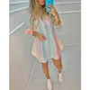 Robes décontractées 2021 Les femmes couleur rayé bouton chemisier chemisier robe vacances chemise2356