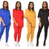 Frauen Lange Hose Trainingsanzüge Zwei Stücke Sportswear Designer 2021 Casual Kurzarm Outfits Einfarbig Damen Mode Lose T Shirt joggen Anzüge