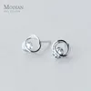 Moda Exquisite Ear 100% 925 Sterling Silver Round Clear CZ Stadniny Kolczyki dla kobiet Biżuteria 210707