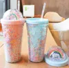 450 ML Rainbow Cup Tasses Double Plastique avec Pailles PET Matériel pour Enfants Adulte Girlfirend Cadeau Produits xc1