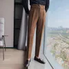 Men's Suits & Blazers SYUHGFA 2021 Autumn Fashion Trousers High Waist Business Casual Suit Pants Belt Cuffs Korean Clothing Vertical Bottom
