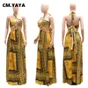 CM.YAYA Frauen Langes Kleid Drucken Ärmellose Halter Bandage Aushöhlen Splited Maxi Kleider Sexy Nacht Party Vestidos Sommer Outfit 211116