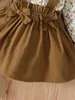 Baby Ditsy Floral Flounce Sleeve Blouse & Bow Front Pinafore Skirt With Headband SHE