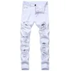 Ankomst Mäns Bomull Ripped Hole Jeans Casual Slim Skinny Vit Jeans Men Byxor Mode Stretch Hip Hop Denim Byxor Man 220311