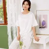 Casual Women Nightwear Satin 2st Pyjamas Set Summer Lounge Wear Shirtpants Soft Intimate Underkläder Pajamas Hemkläder Q0706