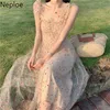 Neploe Korean Dress Women Off Shoulder Chiffon Vintage Vestidos Folds Slim Sexy Sling Klänningar Elegant Sweet Robe Kvinna 210422