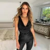 Pure Color Black Plised Top Lato Sexy Camisole Slim-Fit Deep V Neck Bez Rękawów Ruffle Crop Tops Kobiety Ropa Mujer Femme 210517